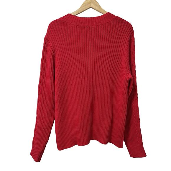Nautica Womens Cable Knit V Neck Sweater Size XXL Red Thick Fisherman Preppy NWT - Picture 3 of 7
